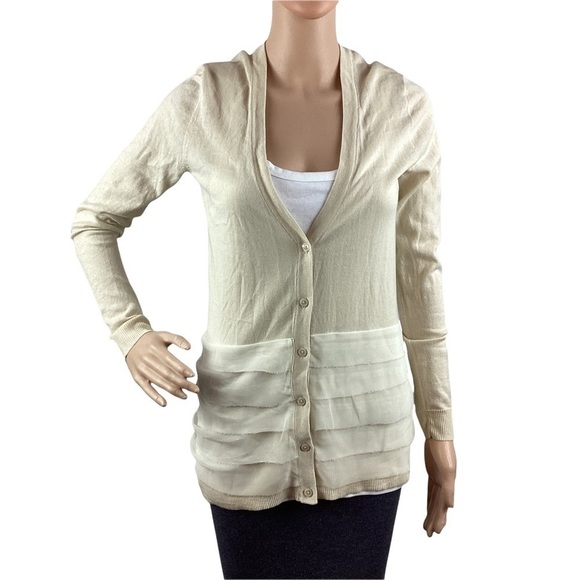 Elle Cardigan Sweater Size S Cream Long Sleeve Button Front - Picture 1 of 7